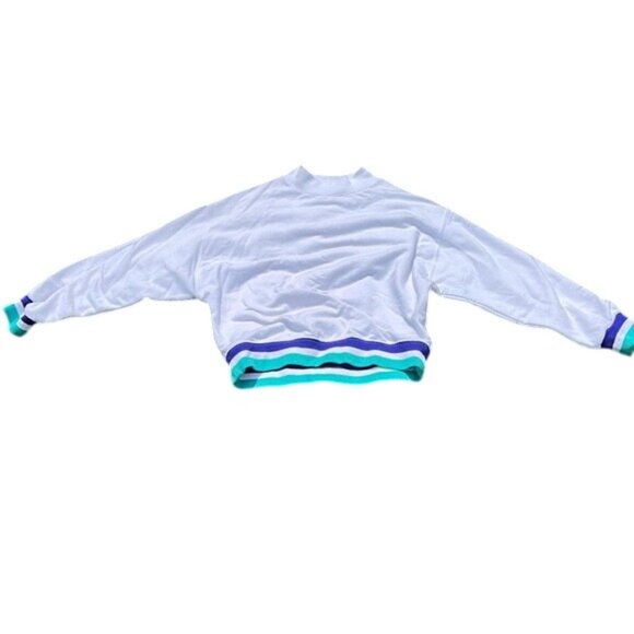 DSG White Sweatshirt S Multicolor Striped Ribbed Hem & Cuffs Long Sleeve Casual - Picture 1 of 4